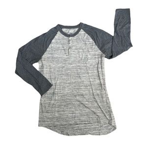 LulaRoe Henley Top Mens size L Gray Marled Long Sleeve Cotton Polyester
